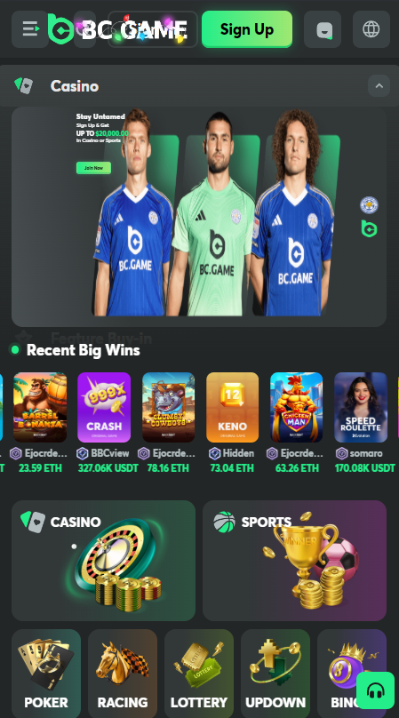 BC.Game Casino mobil ko‘rinishi
